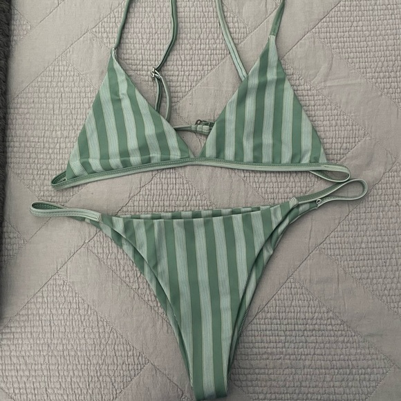 Green and white striped swimsuit - Picture 1 of 2